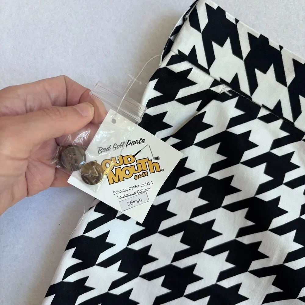 Loudmouth Golf Shorts Men 36 Houndstooth Black White Flat Front Chino 11